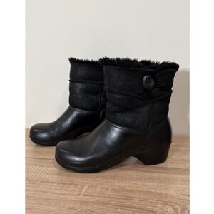 Dansko Black Leather Fur Trimmed Clog Boots Women Size EUR42 US11.5